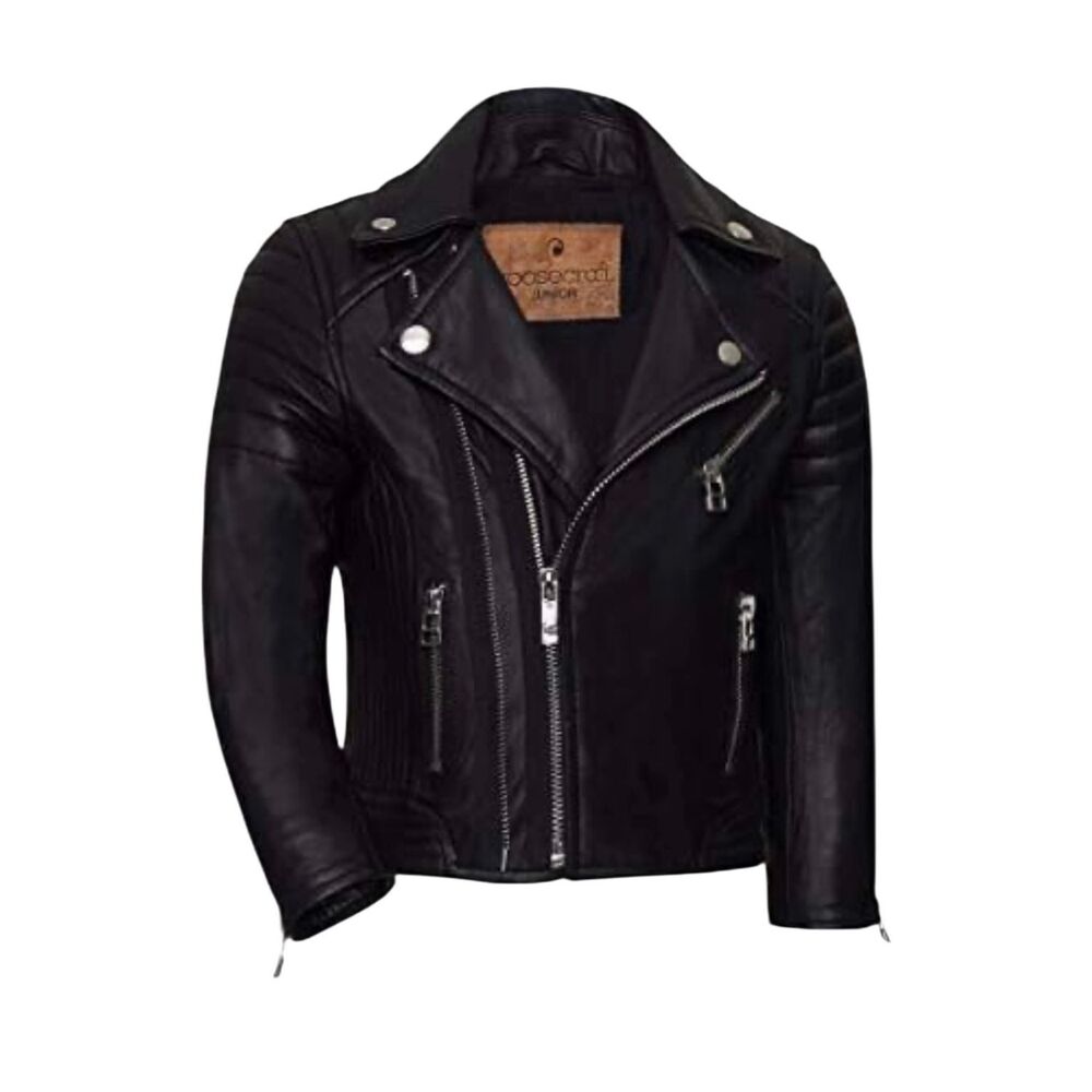 Goosecraft Black Leather Boys Sz 5 Motorcycle Jacket Edgy Classic Biker